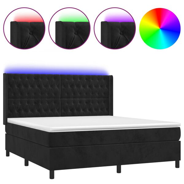 vidaXL Sommier &agrave; lattes de lit matelas et LED Noir 180x200 cm Velours