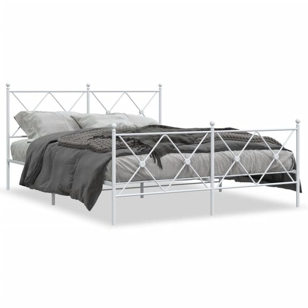 vidaXL Cadre de lit m&eacute;tal sans matelas et pied de lit blanc 160x200 cm