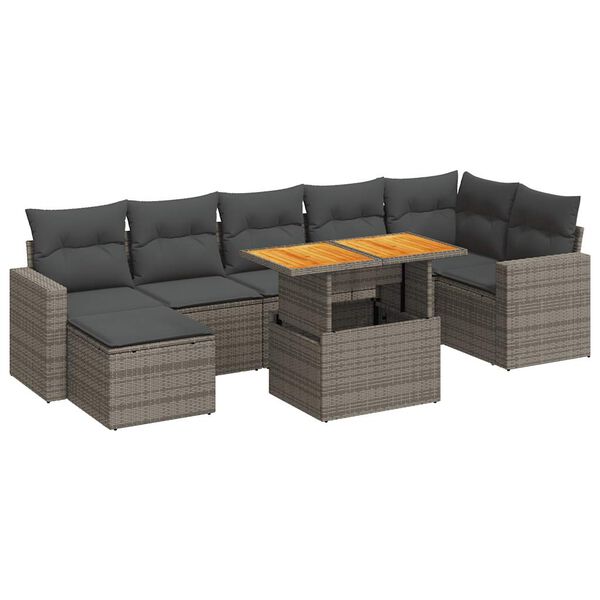vidaXL Salon de jardin 8 pcs avec coussins gris r&eacute;sine tress&eacute;e