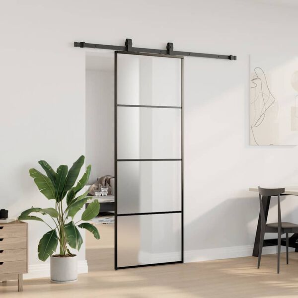 vidaXL Porte coulissante kit de quincaillerie noir 76x205 cm verre ESG