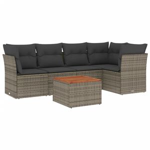 vidaXL Salon de jardin 6 pcs avec coussins gris r&eacute;sine tress&eacute;e