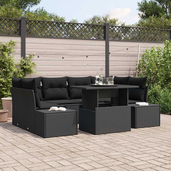 vidaXL Ensemble de canap&eacute; de jardin avec coussin 7 pcs Noir