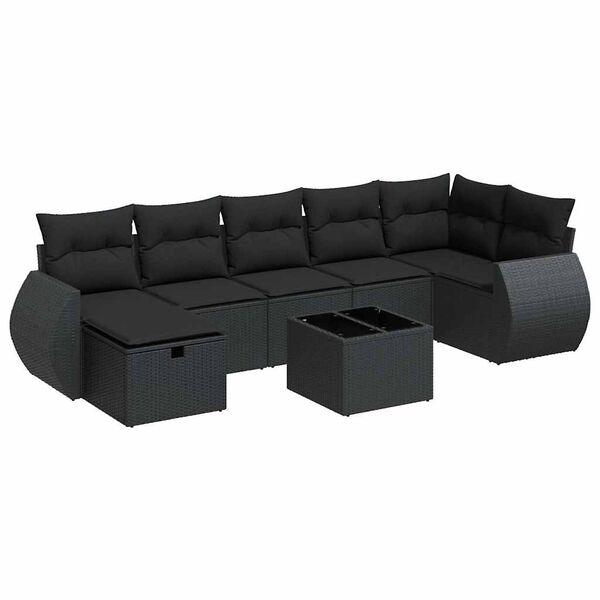 vidaXL Salon de jardin 8 pcs avec coussins noir r&eacute;sine tress&eacute;e