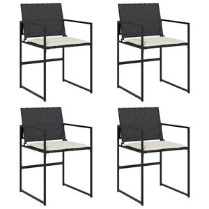 vidaXL Chaises de jardin lot de 4 avec coussins noir r&eacute;sine tress&eacute;e