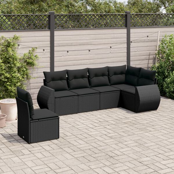 vidaXL Salon de jardin 6 pcs avec coussins noir r&eacute;sine tress&eacute;e