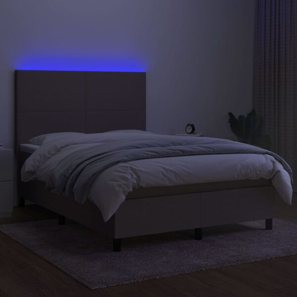 vidaXL Sommier &agrave; lattes de lit et matelas et LED Taupe 140x200cm Tissu