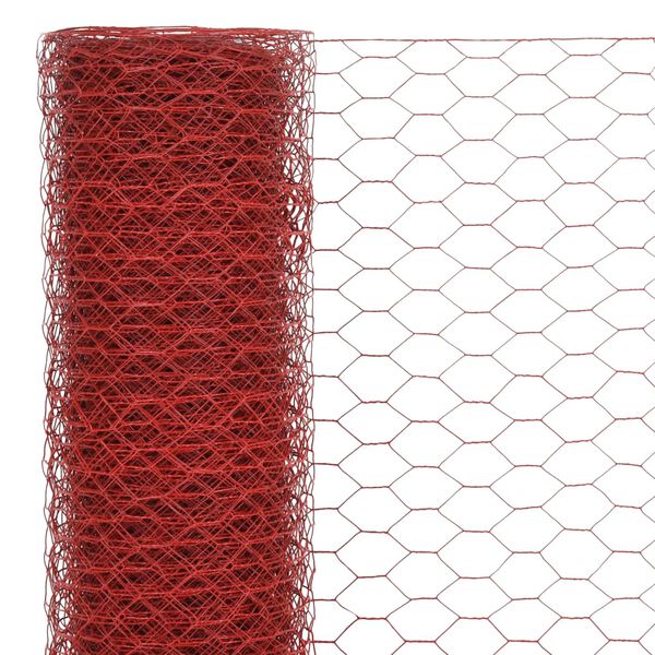 vidaXL Grillage Acier avec rev&ecirc;tement en PVC 25x0,5 m Rouge