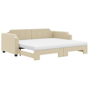 vidaXL Lit de jour avec gigogne et matelas cr&egrave;me 100x200 cm tissu