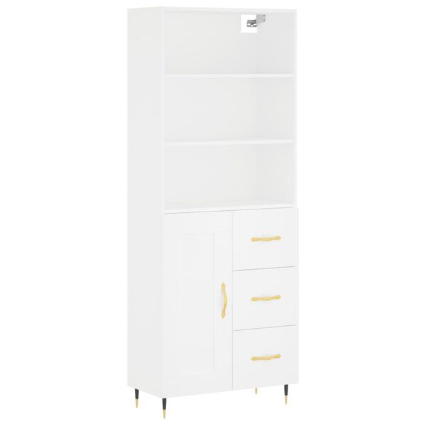 vidaXL Buffet haut Blanc 69,5x34x180 cm Bois d'ing&eacute;nierie