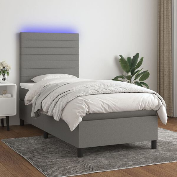 vidaXL Sommier &agrave; lattes de lit avec matelas et LED Gris fonc&eacute; 80x200cm