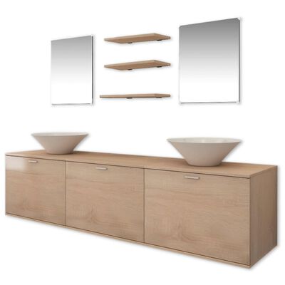 vidaXL 8 pièces de mobilier de salle de bain et lavabo Beige