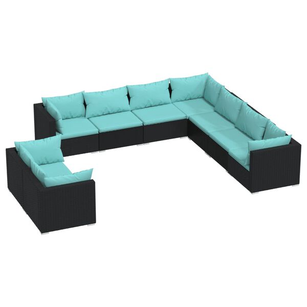 vidaXL Salon de jardin 9 pcs avec coussins Noir R&eacute;sine tress&eacute;e