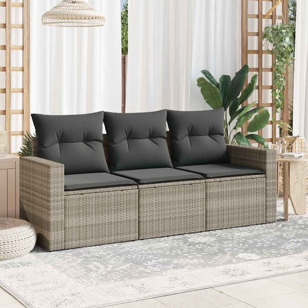 vidaXL Salon de jardin avec coussins 3 pcs gris clair r&eacute;sine tress&eacute;e