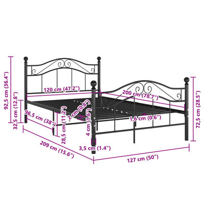 vidaXL Cadre de lit sans matelas noir métal 120x200 cm