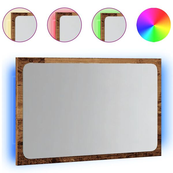 vidaXL Miroir de salle de bain avec lumi&egrave;re LED vieux bois 60x8,5x38cm