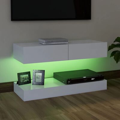vidaXL Meuble TV avec lumières LED blanc 90x35 cm