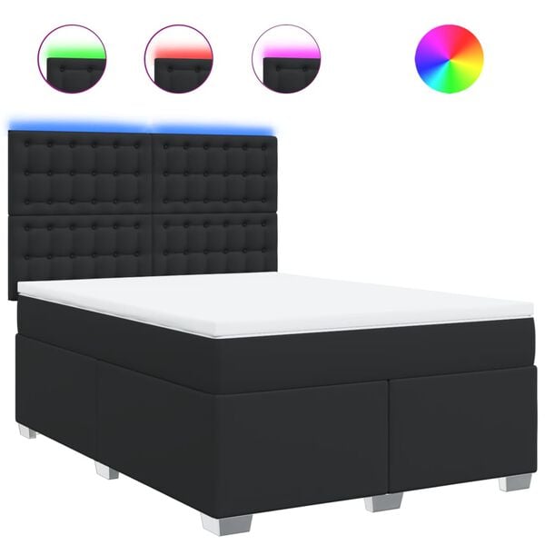 vidaXL Sommier &agrave; lattes de lit avec matelas Noir 140x190 cm Similicuir
