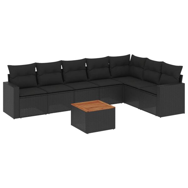 vidaXL Salon de jardin 8 pcs avec coussins noir r&eacute;sine tress&eacute;e