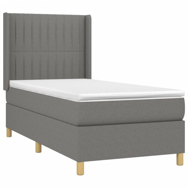 vidaXL Sommier &agrave; lattes de lit et matelas Gris fonc&eacute; 90x190 cm Tissu