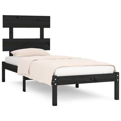 vidaXL Cadre de lit Noir Bois massif 90x190 cm Simple