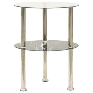 vidaXL Table 2 niveaux Transparent et noir marbre 38 cm Verre tremp&eacute;