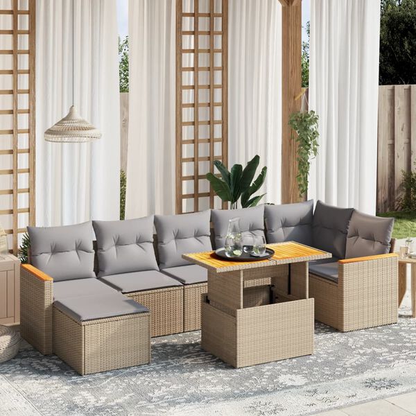 vidaXL Salon de jardin avec coussins 8 pcs beige r&eacute;sine tress&eacute;e
