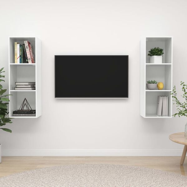 vidaXL Meubles TV muraux 2 pcs Blanc brillant Bois d'ing&eacute;nierie
