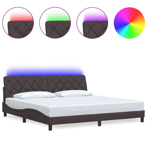 vidaXL Cadre de lit avec LED sans matelas marron fonc&eacute; 200x200cm tissu