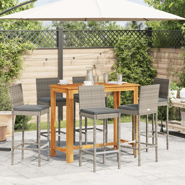 vidaXL Ensemble de bar de jardin 7 pcs gris bois massif acacia rotin