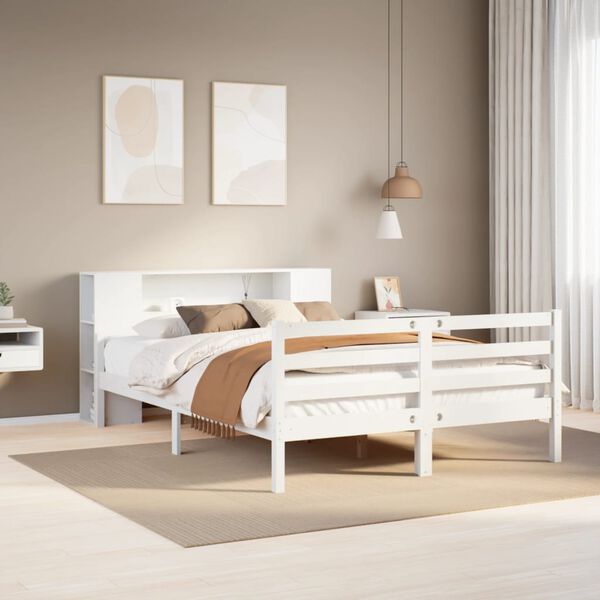 vidaXL Lit bibliothèque sans matelas blanc 135x190 cm bois pin massif