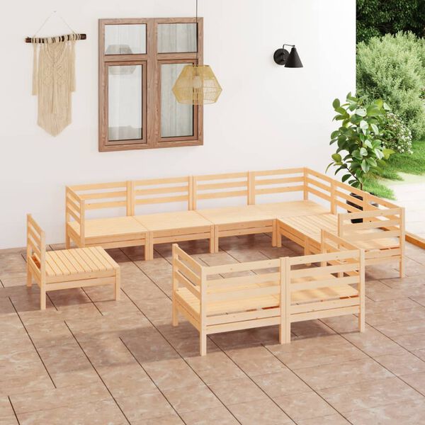 vidaXL Salon de jardin 9 pcs Bois de pin massif