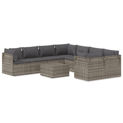 vidaXL Salon de jardin 9 pcs avec coussins Gris Résine tressée