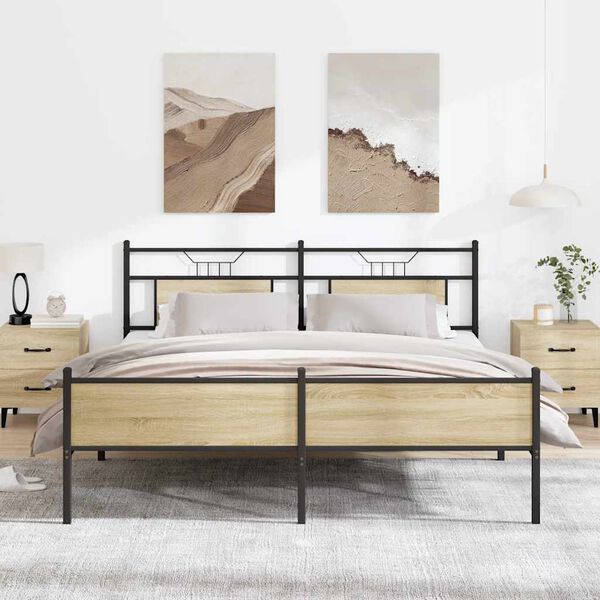 vidaXL Cadre de lit en m&eacute;tal sans matelas ch&ecirc;ne sonoma 180x200 cm
