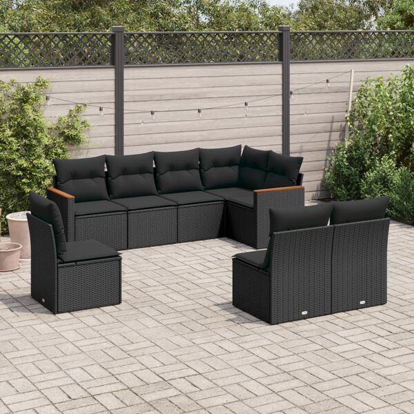 vidaXL Salon de jardin 8 pcs avec coussins noir r&eacute;sine tress&eacute;e