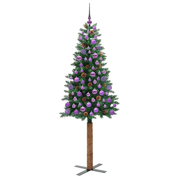 vidaXL Sapin de Noël mince Vert 180 cm PVC et bois de pin massif