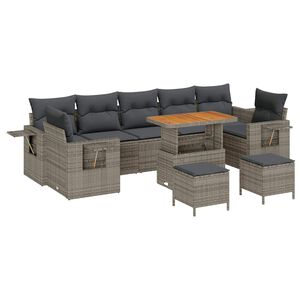vidaXL Ensemble de canap&eacute; de jardin avec coussin 10 pcs Gris polyrotin
