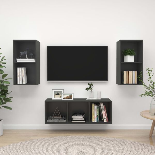 vidaXL Ensemble de meubles TV 3 pcs Gris Bois d'ing&eacute;nierie