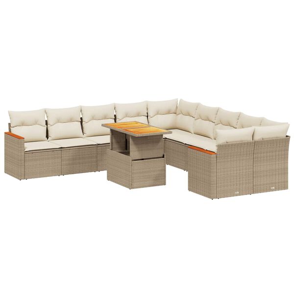 vidaXL Salon de jardin 11 pcs avec coussins beige r&eacute;sine tress&eacute;e