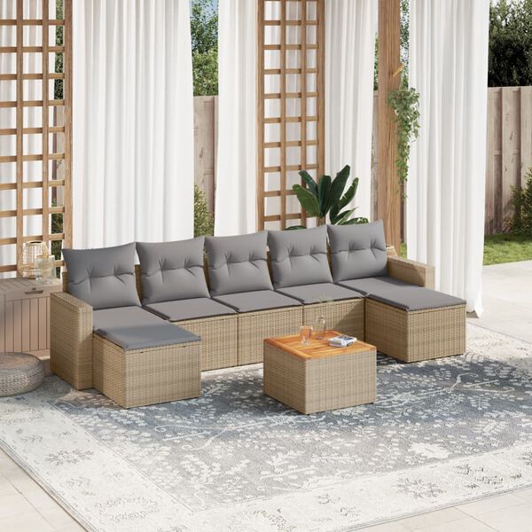 vidaXL Salon de jardin avec coussins 8 pcs beige r&eacute;sine tress&eacute;e