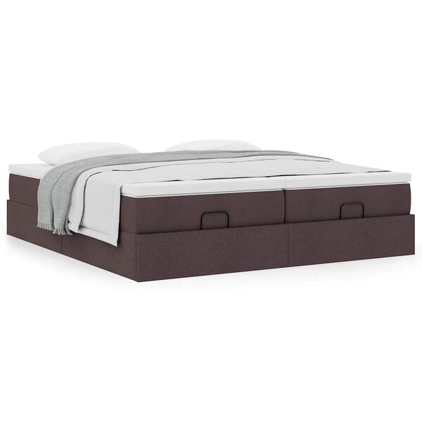 VidaXL Cadre de lit ottoman avec matelas marron fonc&eacute; 180x200 cm tissu