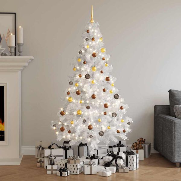 vidaXL Arbre de No&euml;l artificiel pr&eacute;-&eacute;clair&eacute; et boules blanc 180 cm PVC