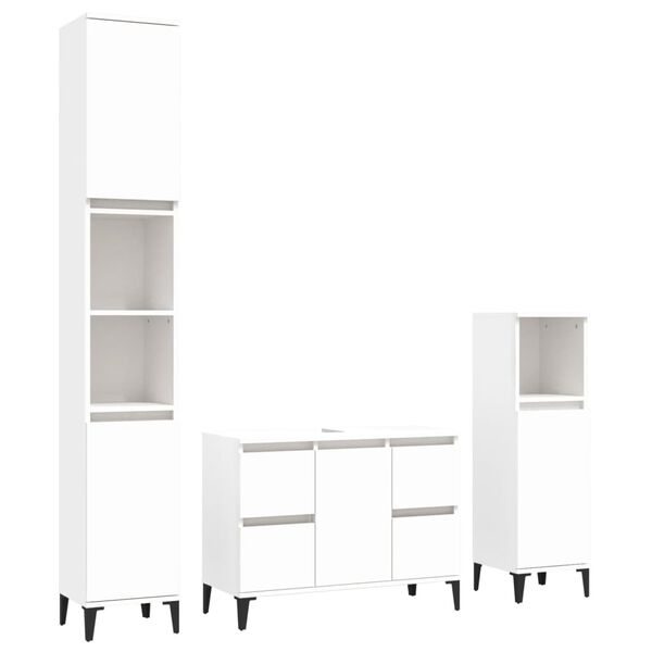 vidaXL Ensemble de meubles salle de bain 3 pcs blanc bois d'ing&eacute;nierie