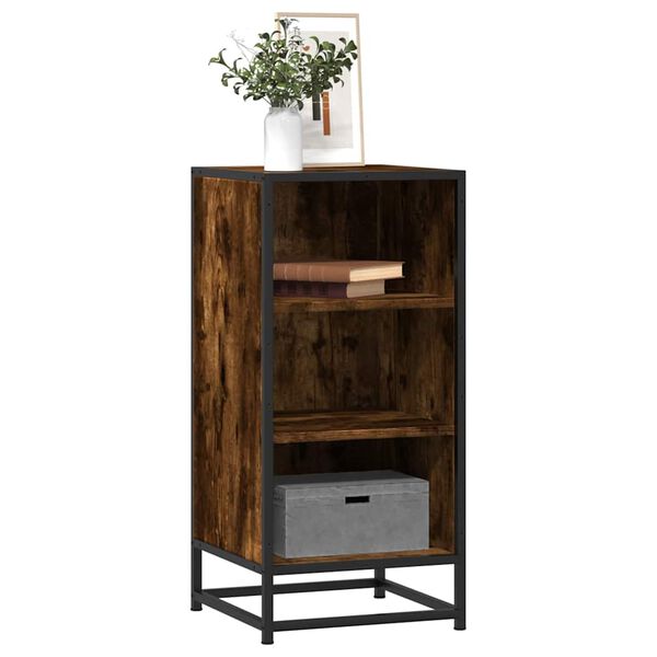 vidaXL Buffet ch&ecirc;ne fum&eacute; 35,5x35x76 cm bois d'ing&eacute;nierie et m&eacute;tal