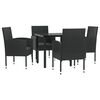 vidaXL Ensemble &agrave; manger de jardin 5 pcs noir r&eacute;sine tress&eacute;e et acier