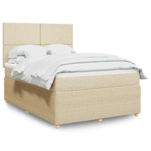 vidaXL Sommier &agrave; lattes de lit avec matelas Cr&egrave;me 140x200 cm Tissu