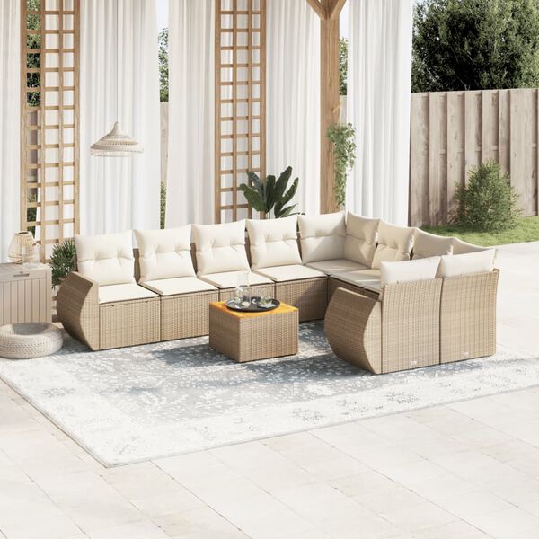 vidaXL Salon de jardin avec coussins 10 pcs beige r&eacute;sine tress&eacute;e
