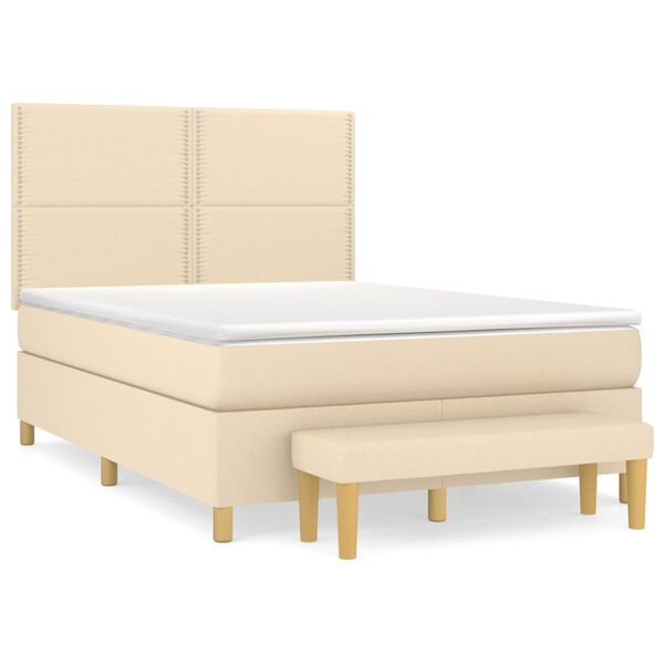vidaXL Sommier &agrave; lattes de lit avec matelas Cr&egrave;me 140x200 cm Tissu
