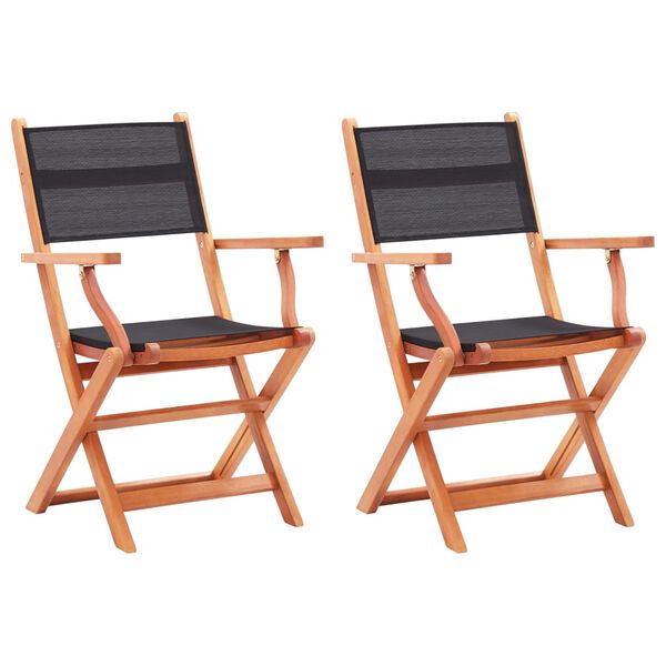 vidaXL Chaises pliables de jardin lot de 2 Noir Eucalyptus textil&egrave;ne
