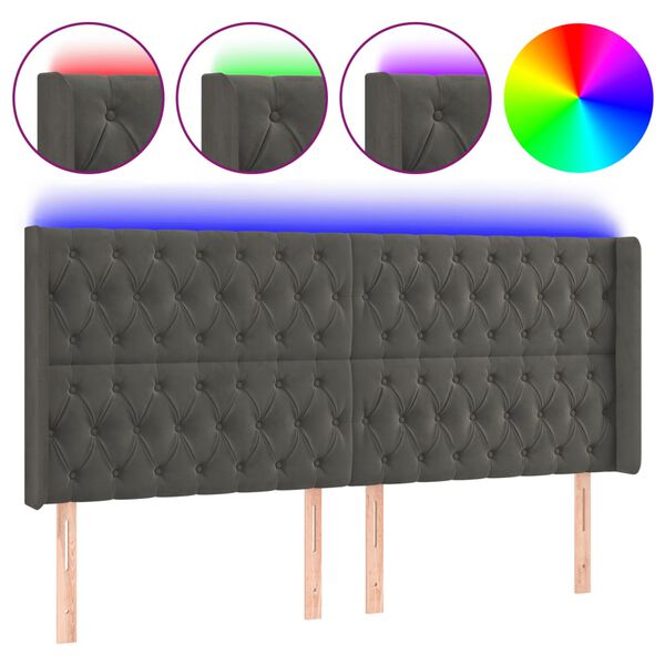 vidaXL T&ecirc;te de lit &agrave; LED Gris fonc&eacute; 203x16x118/128 cm Velours