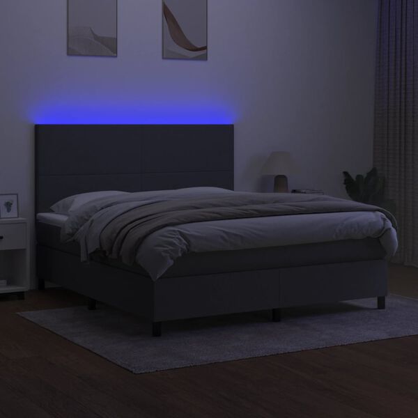 vidaXL Sommier &agrave; lattes de lit et matelas et LED Gris fonc&eacute; 180x200 cm